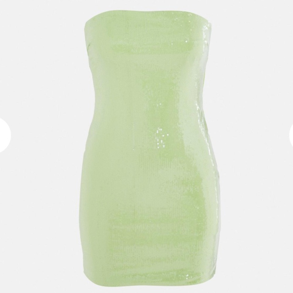 lime sequin bandeau mini dress
